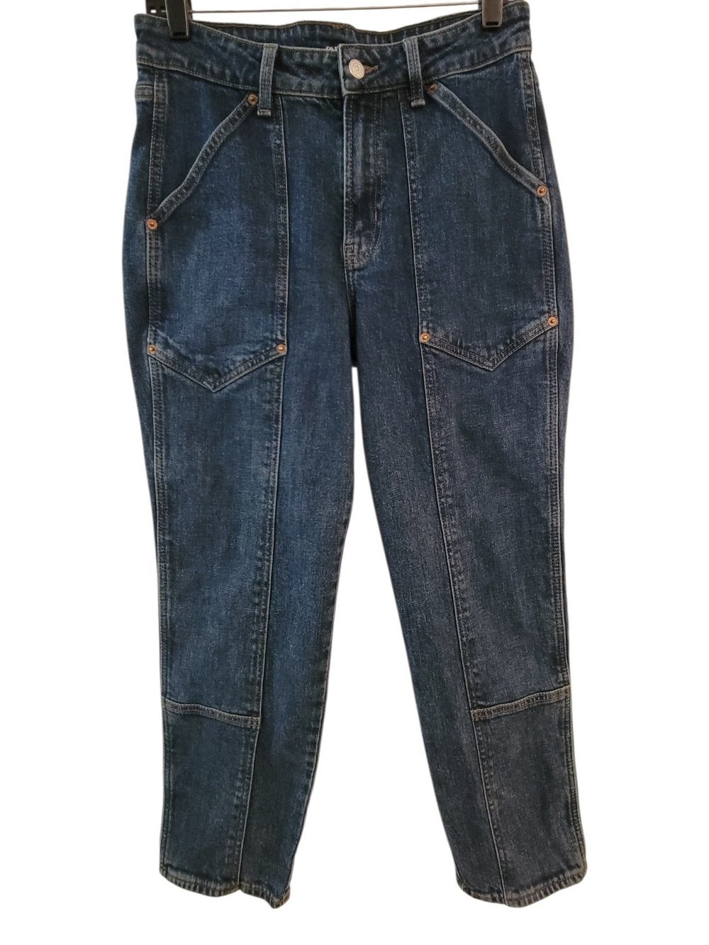 Old Navy Dark Wash High Rise Straight Leg Ankle Jeans Stretch Front Panel Seams